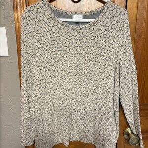 J Jill Cream and Grey Patterned Long Sleeve Top